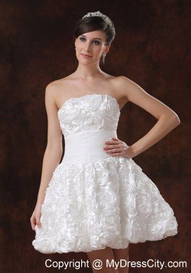 White Fabric with Rolling Flower A-line Short Wedding Dress On Sale