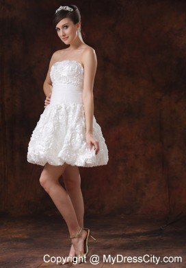 White Fabric with Rolling Flower A-line Short Wedding Dress On Sale