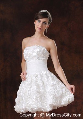 White Fabric with Rolling Flower A-line Short Wedding Dress On Sale