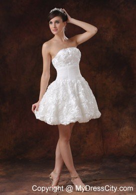 White Fabric with Rolling Flower A-line Short Wedding Dress On Sale