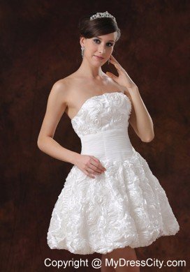 White Fabric with Rolling Flower A-line Short Wedding Dress On Sale