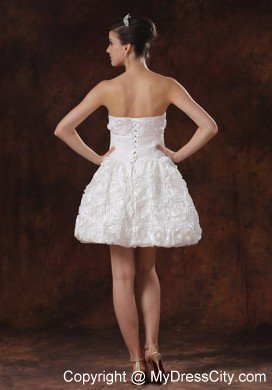 White Fabric with Rolling Flower A-line Short Wedding Dress On Sale