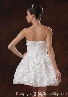 White Fabric with Rolling Flower A-line Short Wedding Dress On Sale