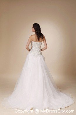 Slinky Sweetheart Beading Court Train White A-line Wedding Dress