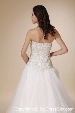 Slinky Sweetheart Beading Court Train White A-line Wedding Dress