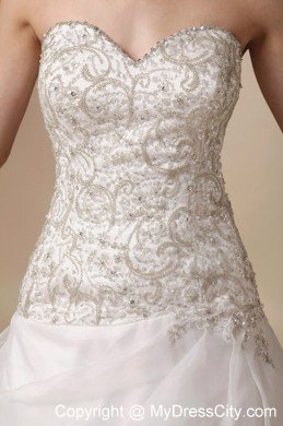 Slinky Sweetheart Beading Court Train White A-line Wedding Dress