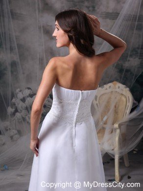 New White Strapless Beading and Ruches Bridal Dress Tea-length