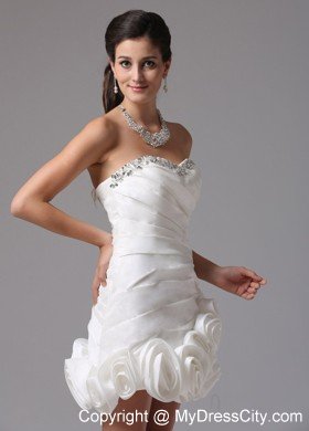 Mini-length Beaded Sweetheart Wedding Gown with Hand Made Flowers