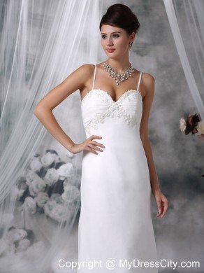 Lovely Floor-length Spaghetti Straps Appliques Wedding Dress Zipper-up