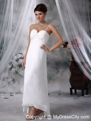 Lovely Floor-length Spaghetti Straps Appliques Wedding Dress Zipper-up