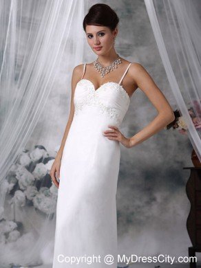 Lovely Floor-length Spaghetti Straps Appliques Wedding Dress Zipper-up