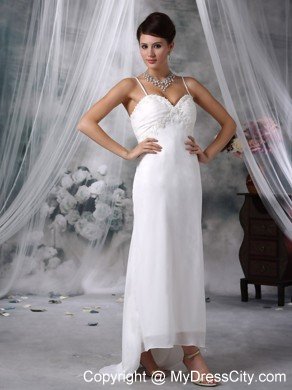 Lovely Floor-length Spaghetti Straps Appliques Wedding Dress Zipper-up