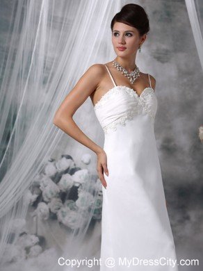 Lovely Floor-length Spaghetti Straps Appliques Wedding Dress Zipper-up