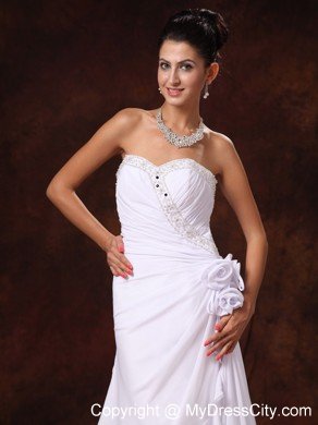 Chiffon Beading Brush Train A-Line Sweetheart Bridal Gowns with Flower