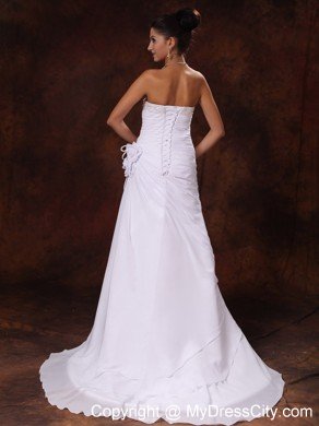 Chiffon Beading Brush Train A-Line Sweetheart Bridal Gowns with Flower