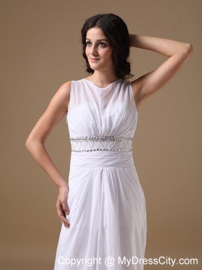 Elegant Column Scoop Brush Train Beaded Waist Wedding Dress