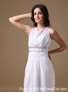 Elegant Column Scoop Brush Train Beaded Waist Wedding Dress