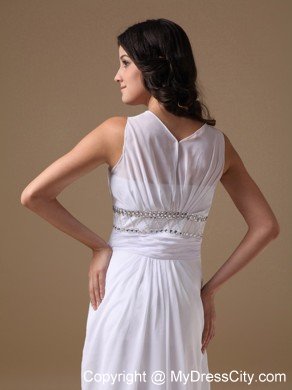 Elegant Column Scoop Brush Train Beaded Waist Wedding Dress