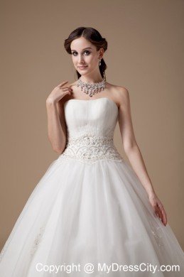 Elegant Ball Gown Strapless Appliques Long Wedding Dress