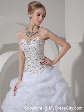 Full Beaded Bodice A-line Wedding Dress with Hand Made Flowers