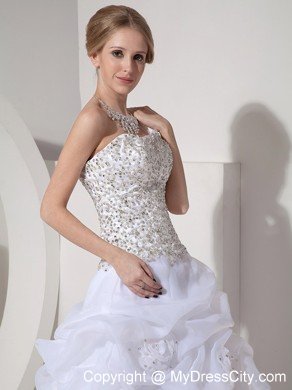 Full Beaded Bodice A-line Wedding Dress with Hand Made Flowers