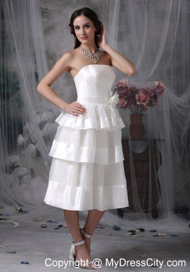 Beautiful Strapless Tea-length Hand Made Flower Wedding Dress