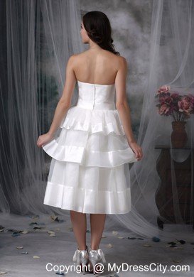 Beautiful Strapless Tea-length Hand Made Flower Wedding Dress