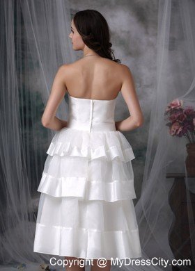 Beautiful Strapless Tea-length Hand Made Flower Wedding Dress