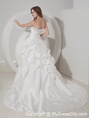 Luxurious A-line Chapel Train Beaded and Pick-ups Bridal dress