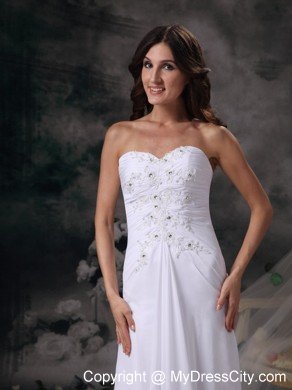 Column Sweetheart Brush Train Chiffon Beading Wedding Dress