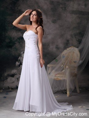 Column Sweetheart Brush Train Chiffon Beading Wedding Dress