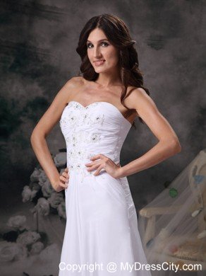 Column Sweetheart Brush Train Chiffon Beading Wedding Dress