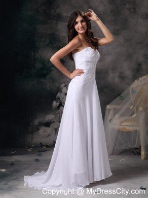 Column Sweetheart Brush Train Chiffon Beading Wedding Dress