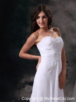 Column Sweetheart Brush Train Chiffon Beading Wedding Dress