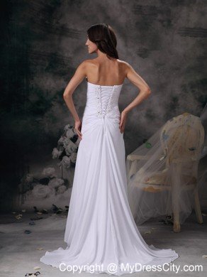 Column Sweetheart Brush Train Chiffon Beading Wedding Dress