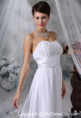 Modest Ruched Bust Court Train Strapless Chiffon Wedding Dress