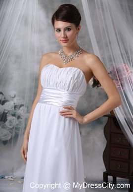 Modest Ruched Bust Court Train Strapless Chiffon Wedding Dress