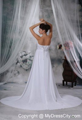 Modest Ruched Bust Court Train Strapless Chiffon Wedding Dress