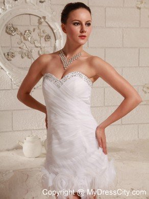 Beaded Sweetheart Feather Column Mini-length Wedding Dress