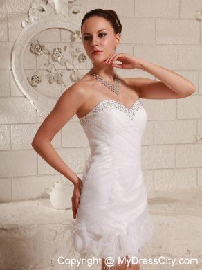 Beaded Sweetheart Feather Column Mini-length Wedding Dress