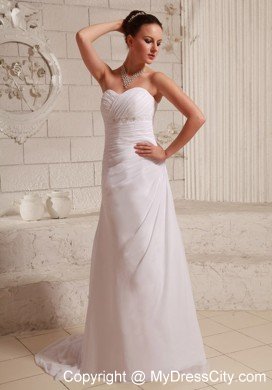 Ruches and Appliques Sweetheart Wedding Dress with Court Train