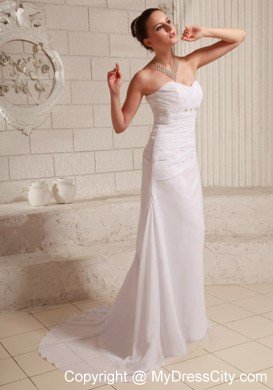 Ruches and Appliques Sweetheart Wedding Dress with Court Train