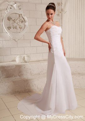 Ruches and Appliques Sweetheart Wedding Dress with Court Train