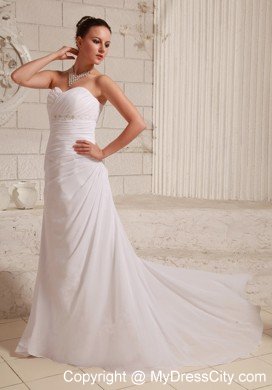 Ruches and Appliques Sweetheart Wedding Dress with Court Train