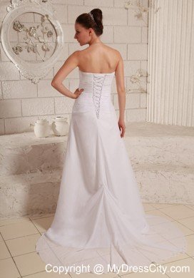 Ruches and Appliques Sweetheart Wedding Dress with Court Train