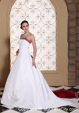 Embroidery in Satin Modest Chapel Train Church Wedding Dress