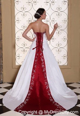 Embroidery in Satin Modest Chapel Train Church Wedding Dress