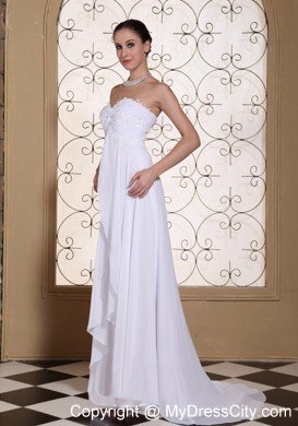 Lace Decorated Bust Chiffon Wedding Dress with Lace-up Back