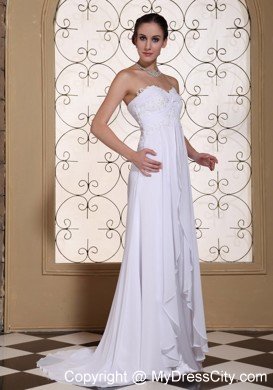 Lace Decorated Bust Chiffon Wedding Dress with Lace-up Back