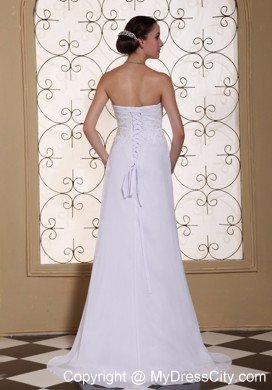 Lace Decorated Bust Chiffon Wedding Dress with Lace-up Back